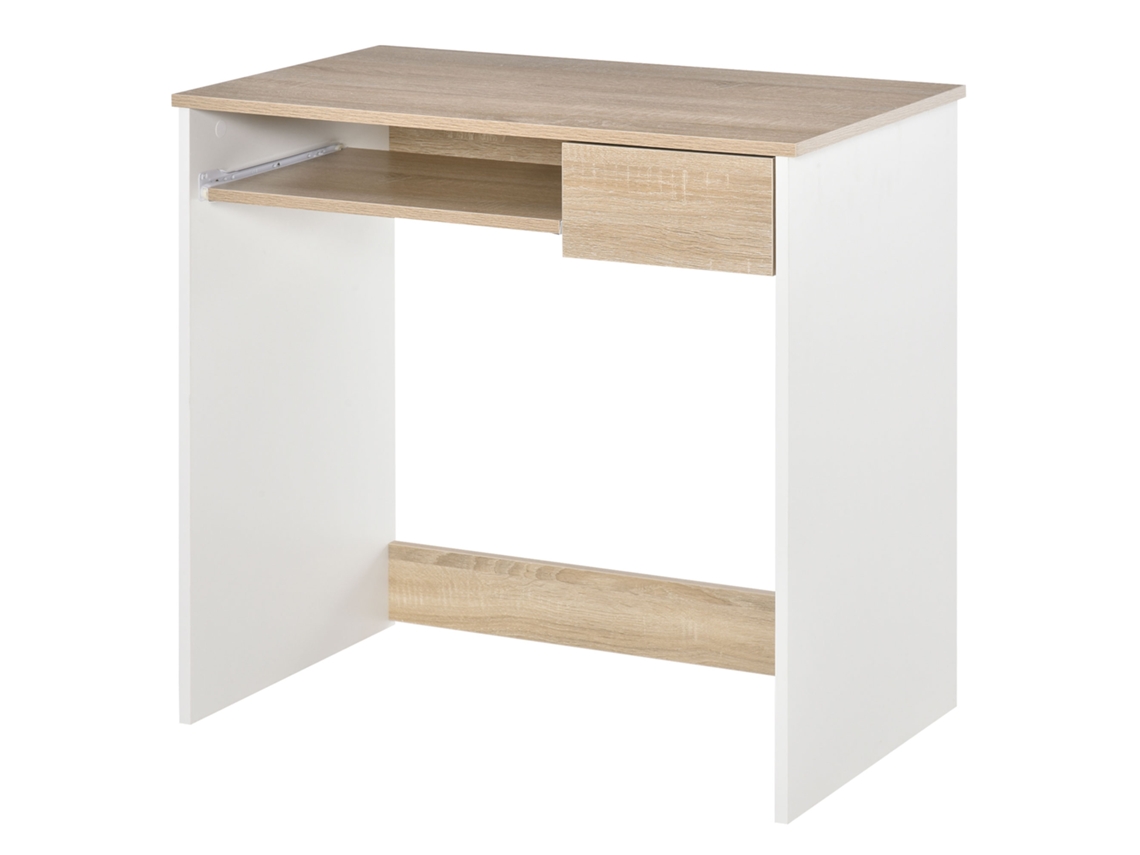 Mesa de Computador (com Prateleira de Teclado, Branco e Carvalho)