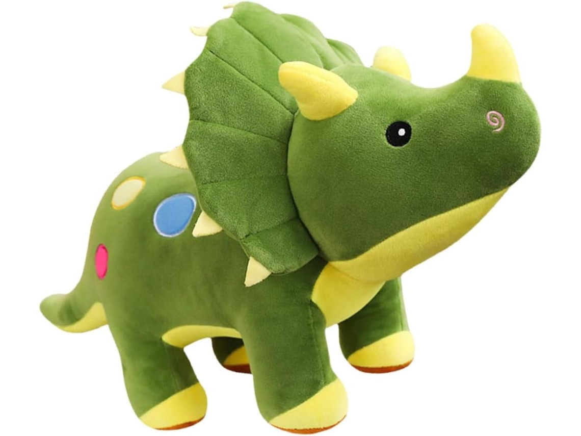 Dinossauro Triceratops De Pelúcia 40cm, Boneco Verde Em Algodão Pp,