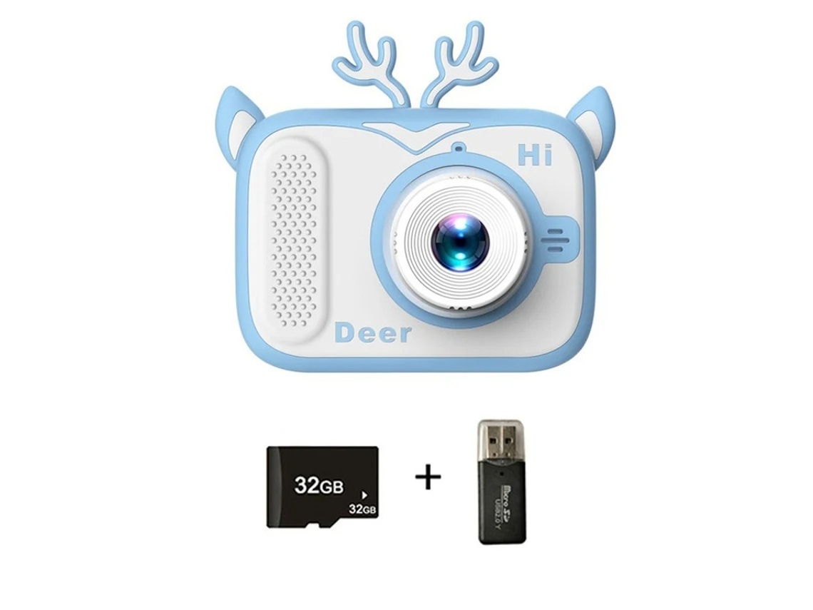 Câmera infantil Yizhood com câmeras duplas frontal e traseira HD 2000 WE 32G (Blue Deer)