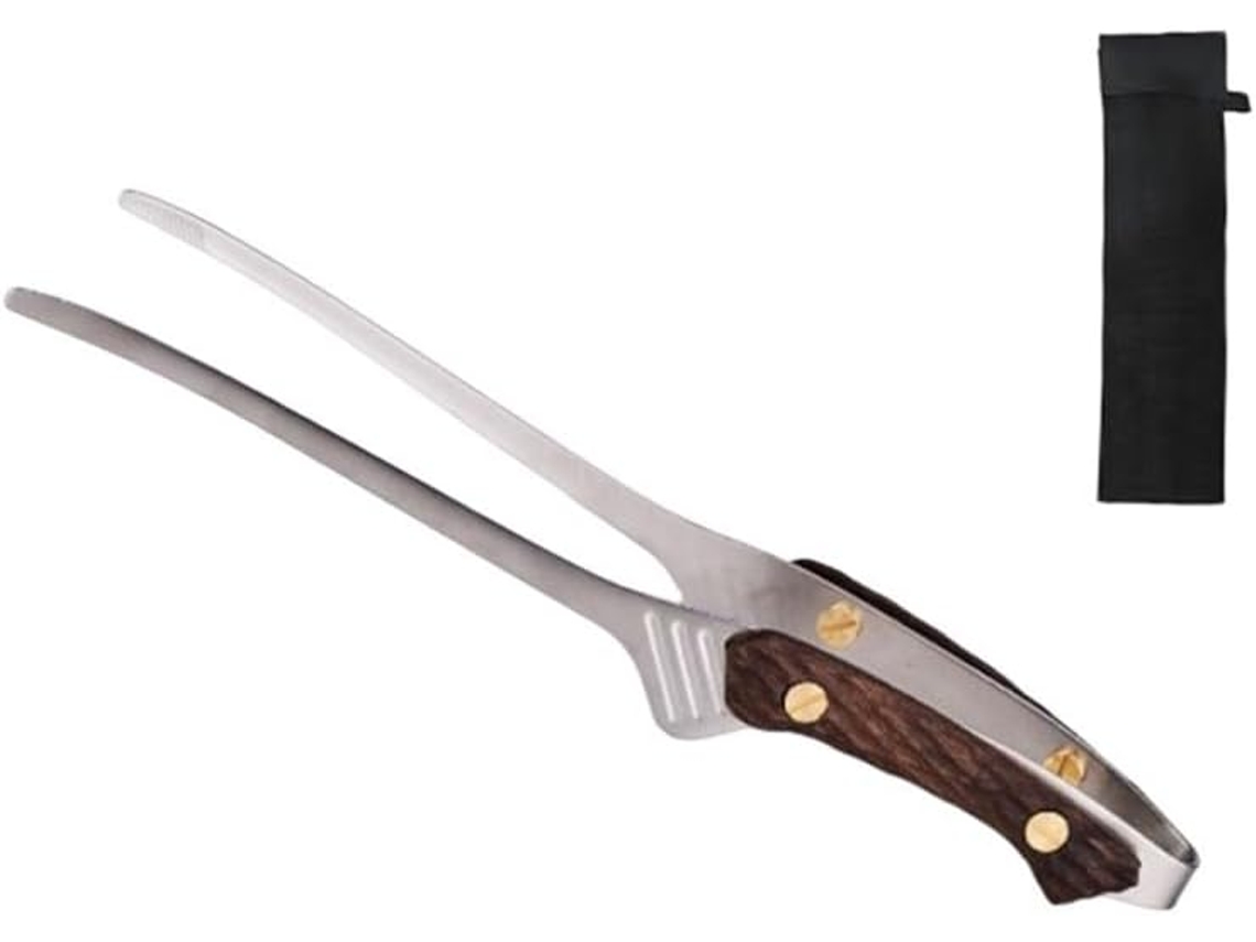 Pinça Para Churrasco Hplive Em Aço Inoxidável Com Cabo De Madeira Ideal Uso Externo, Jardim, Camping E Piqueniques 24cm