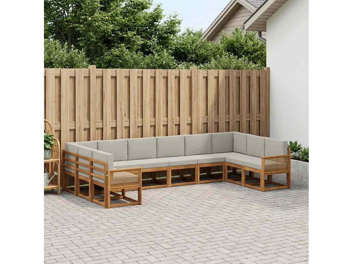 Vidaxl Conjunto De Sofás Para Exterior 10 Pcs Natural E Cinzento-claro