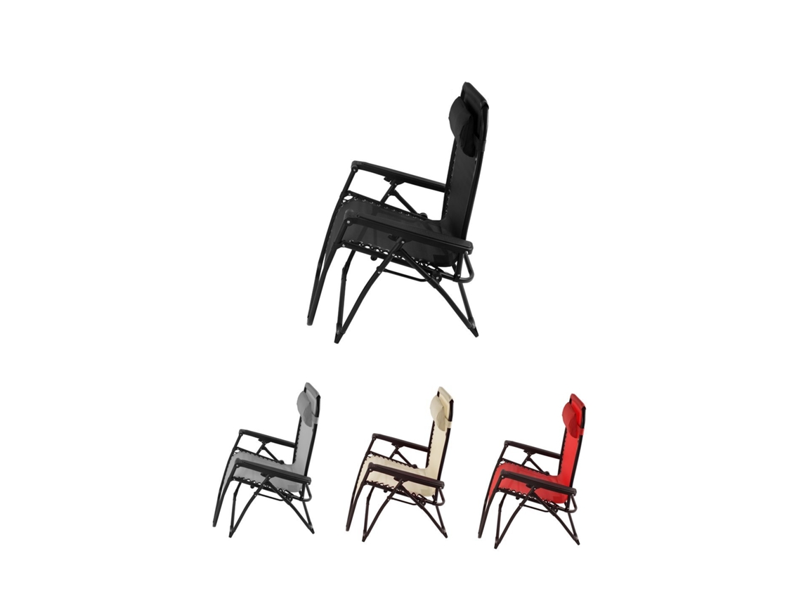 Tumbona Plegable De Acero Reclinable – Hamaca Con Almohada Extraíble, Reposabrazos Y Reposapiés – Silla De Jardín Ergonómica Negra Unidad