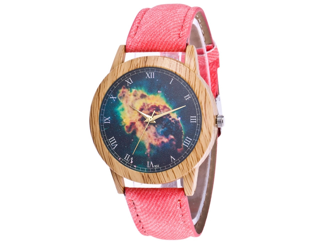 Relógio de pulso unissex de quartzo com pulseira Jeans Nebula Casual Zhoulianfa rosa