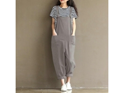 _macacão Casual Feminino Solto de Algodão com Cintas para Verões, Primas e Outonos