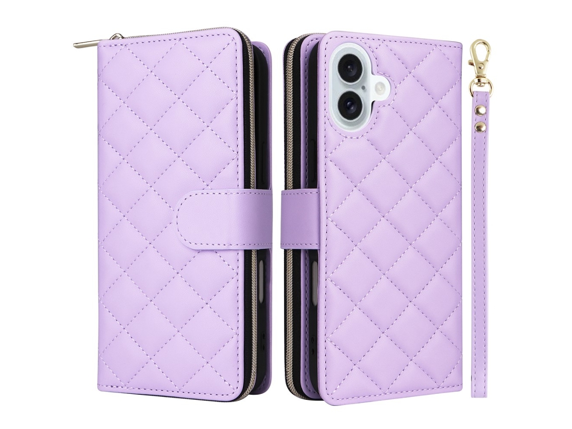 Capa Em Couro Pu, Com Pega Para Apple Iphone 16 - Roxo