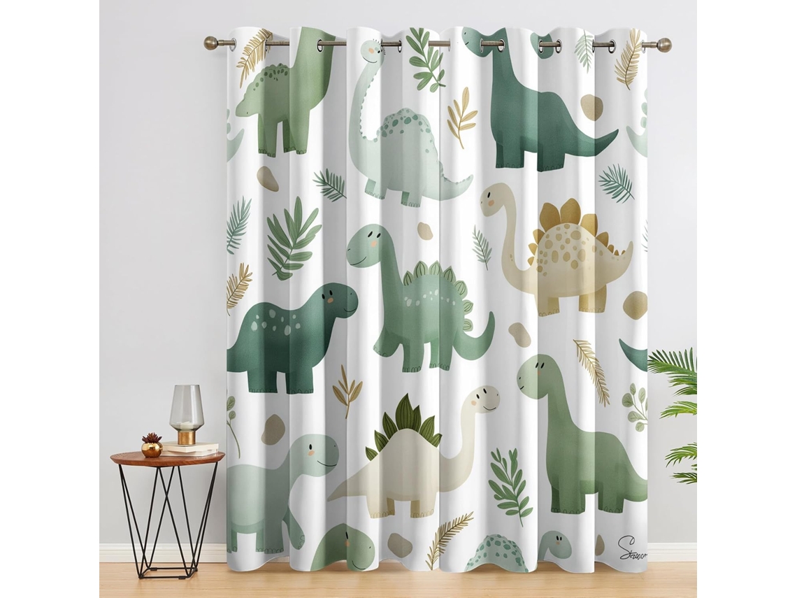 Cortina Infantil Com Estampa De Dinossauro, Cortina Térmica Com Ilhós Para Quarto/sala De Estar