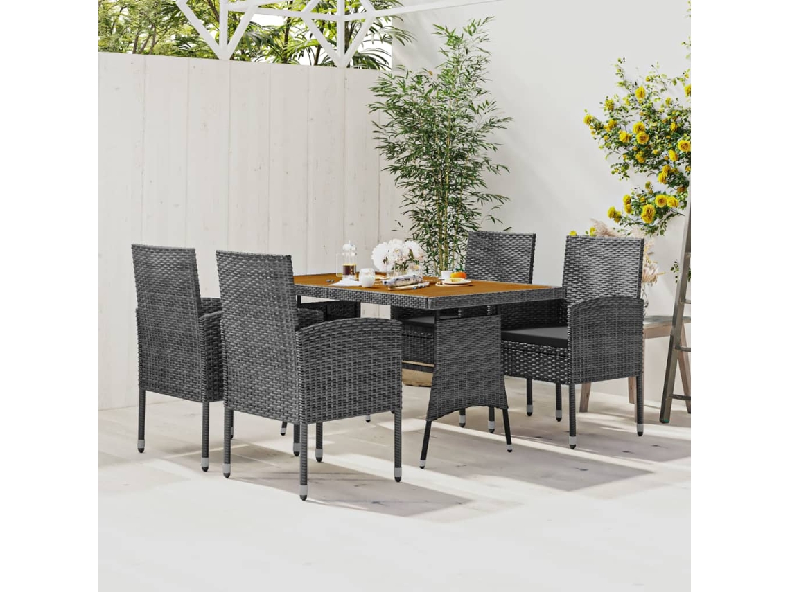 Vidaxl 5 Pcs Conjunto De Jantar Para Exterior Vime Pe Cinzento