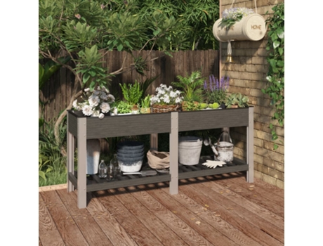Canteiro Elevado Jardim C/ Prateleira 175x50x75 Cm Wpc Cinzento