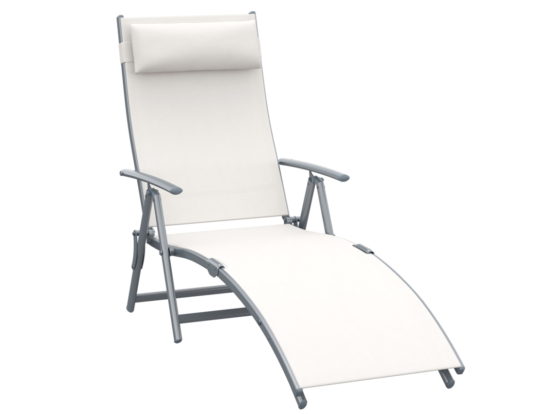 Espreguiçadeira Dobrável Aço e Textilene Cor Creme Branco 137x63,5x100,5 cm Outsunny