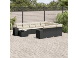 Jogo de Sofá Jardim 11 Peças C/ Almofadões Vime Pe Preto Dkd Home Decor