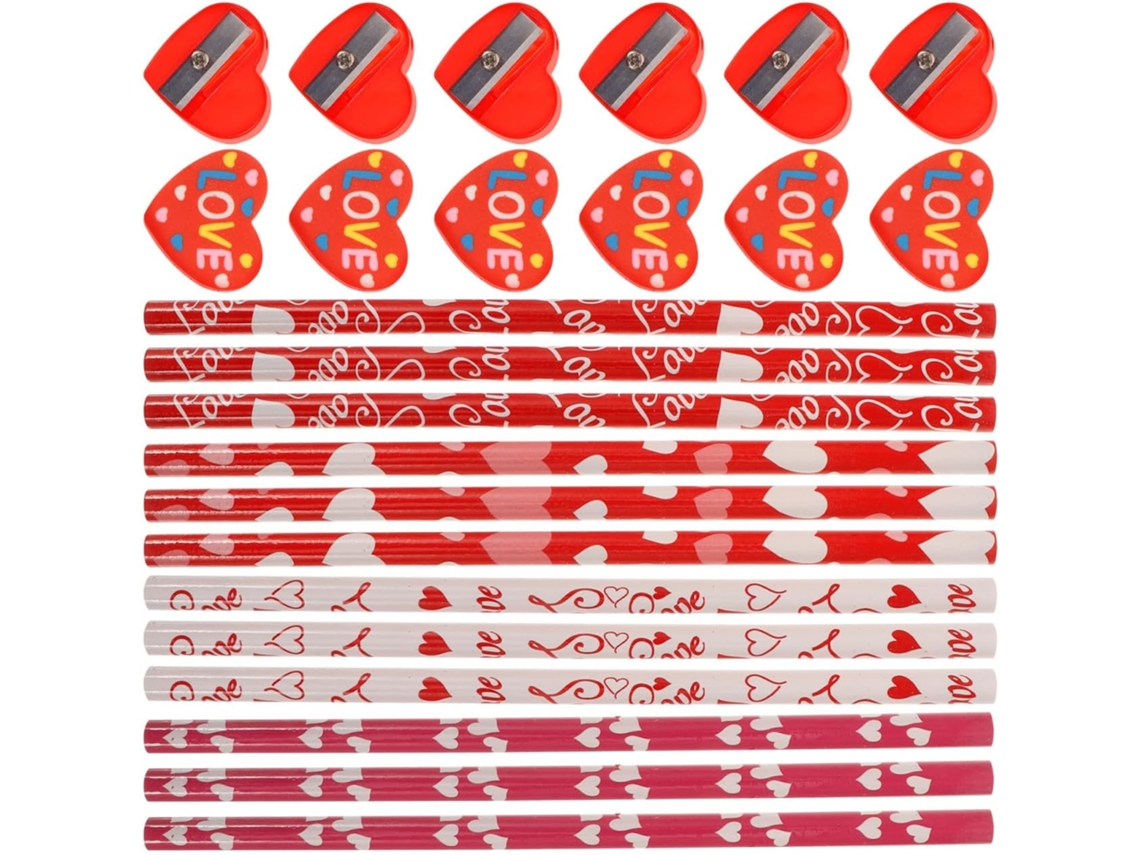 Conjunto De Papelaria Para O Dia Dos Namorados, 60 Peças– 20 Lápis De Madeira Hb, 20 Borrachas Em Formato De