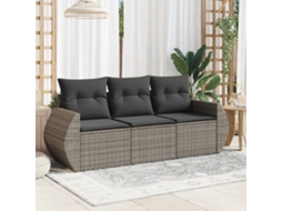 Vidaxl 3 Pcs Conjunto Sofás De Jardim C/ Almofadões Vime Pe Cinzento