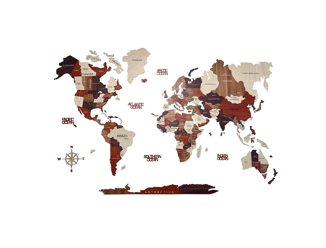 Mapa Mundial 3D na Parede Green Split Mapa de Madeira L225*135 Cm