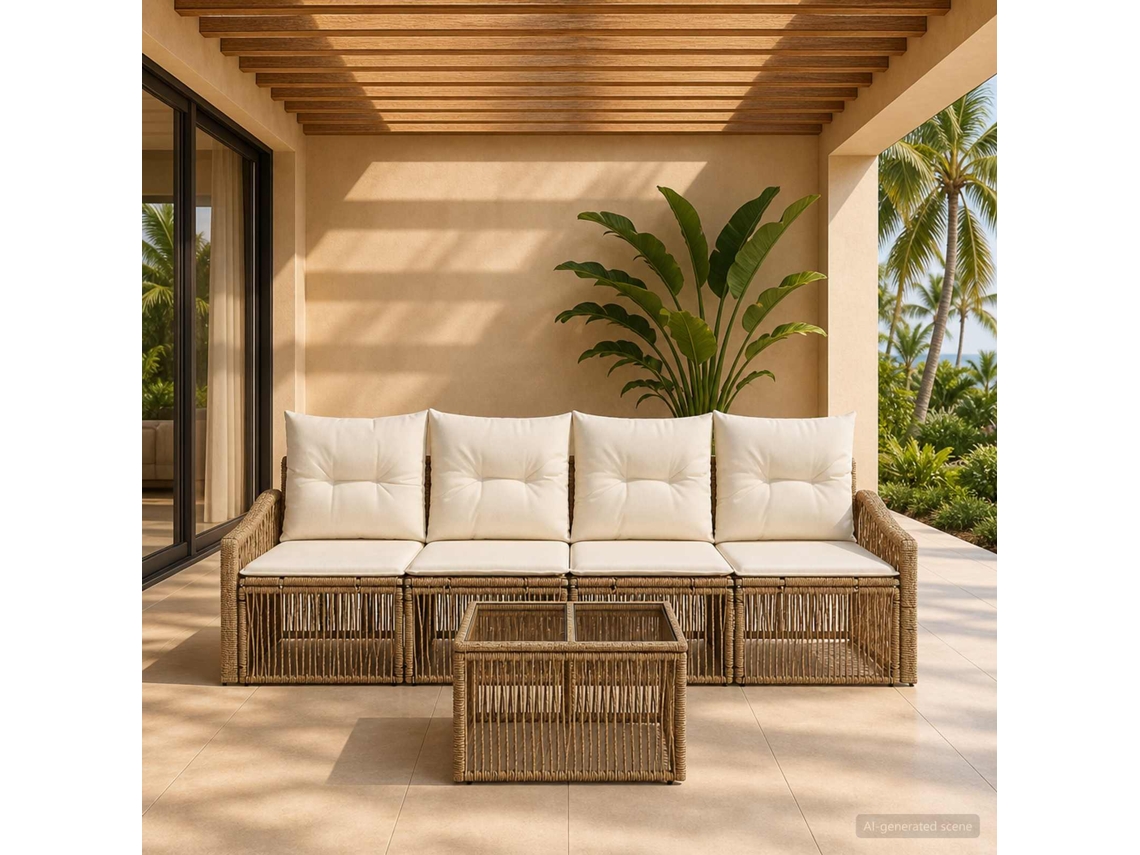 Vidaxl Conjunto De Sofá De Jardim 5 Unid. Bege Vime Pe