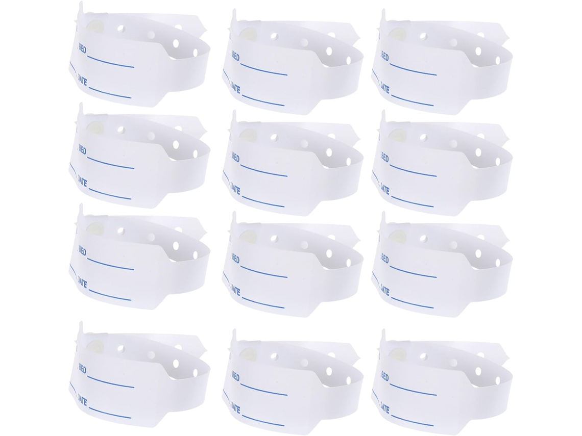 Pacote com 100 pulseiras de identificação para pacientes, pulseiras médicas para hospitais, PVC branco.