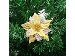 12 enfeites de Natal em formato de flor de poinsétia com glitter champanhe para árvore de Natal