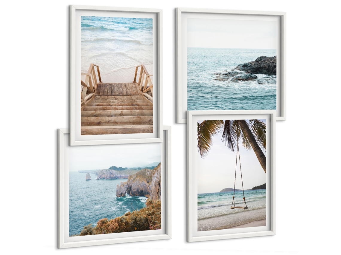 Pinturas Murais Modernas Formas Abstratas Em Marrom Moldura Branca Fotos Para O Escritório Espelharte (conjunto De 4 Imagens)