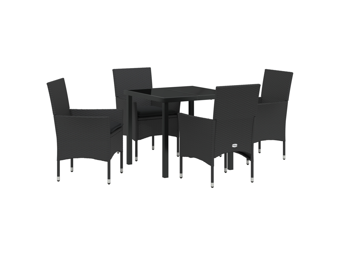 Conjunto 5 De Jantar De Jardim Com Almofadas Vidaxl Rattan Poliéster Preto