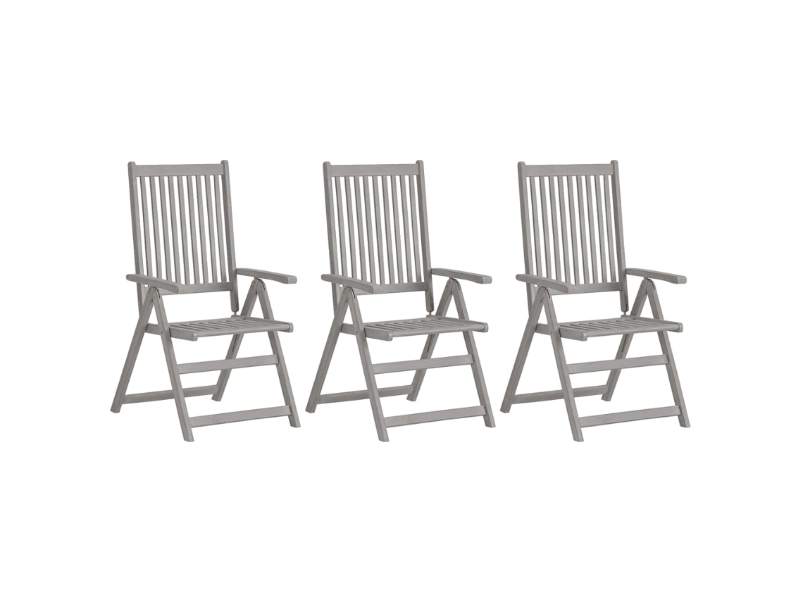 Cadeiras De Jardim Reclináveis 3 Pcs Acácia Maciça Cinzento Dkd Home Decor
