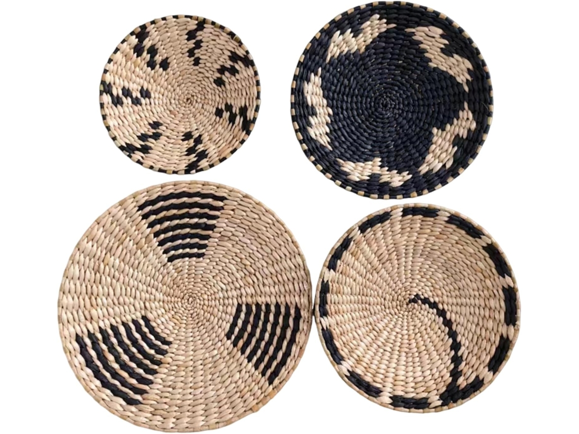 Conjunto De Cestos Muraux Em Vime, 4 Peças, Decoração Redonda Estilo Suspenso Bohème Para A Maison, Le Bureau,