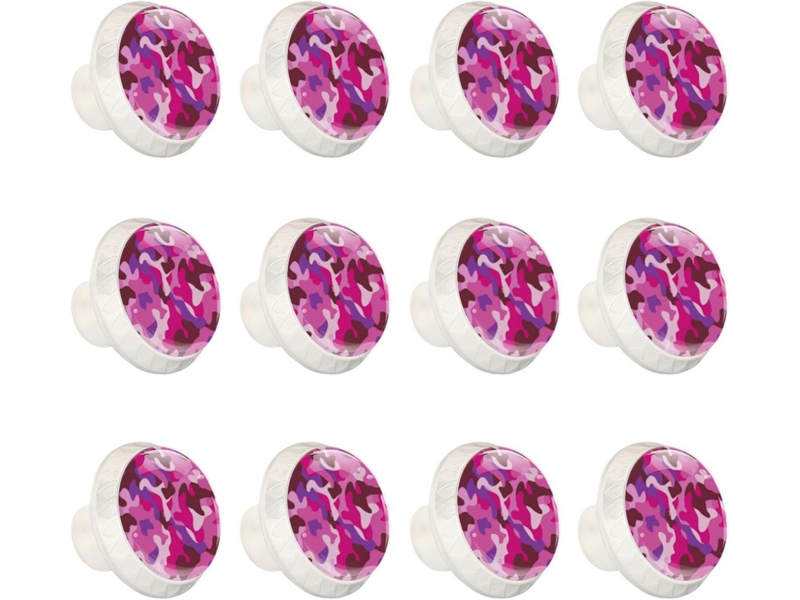 Puxadores E Maçanetas Redondas Para Armários De Cozinha, Conjunto De 12 Peças, Estampa Abstrata De Camuflagem Rosa