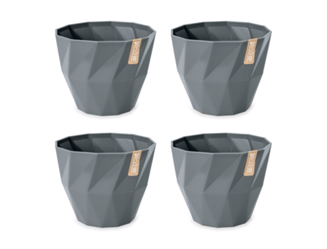Conjunto de 4 Vasos Decorativos Redondos de 15 cm com Textura. Cinza ARECA