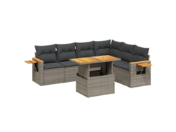 Conjunto de 7 Sofás para Jardim com Almofadões Vime Pe Cinzento MAISON EXCLUSIVE (7 pcs)