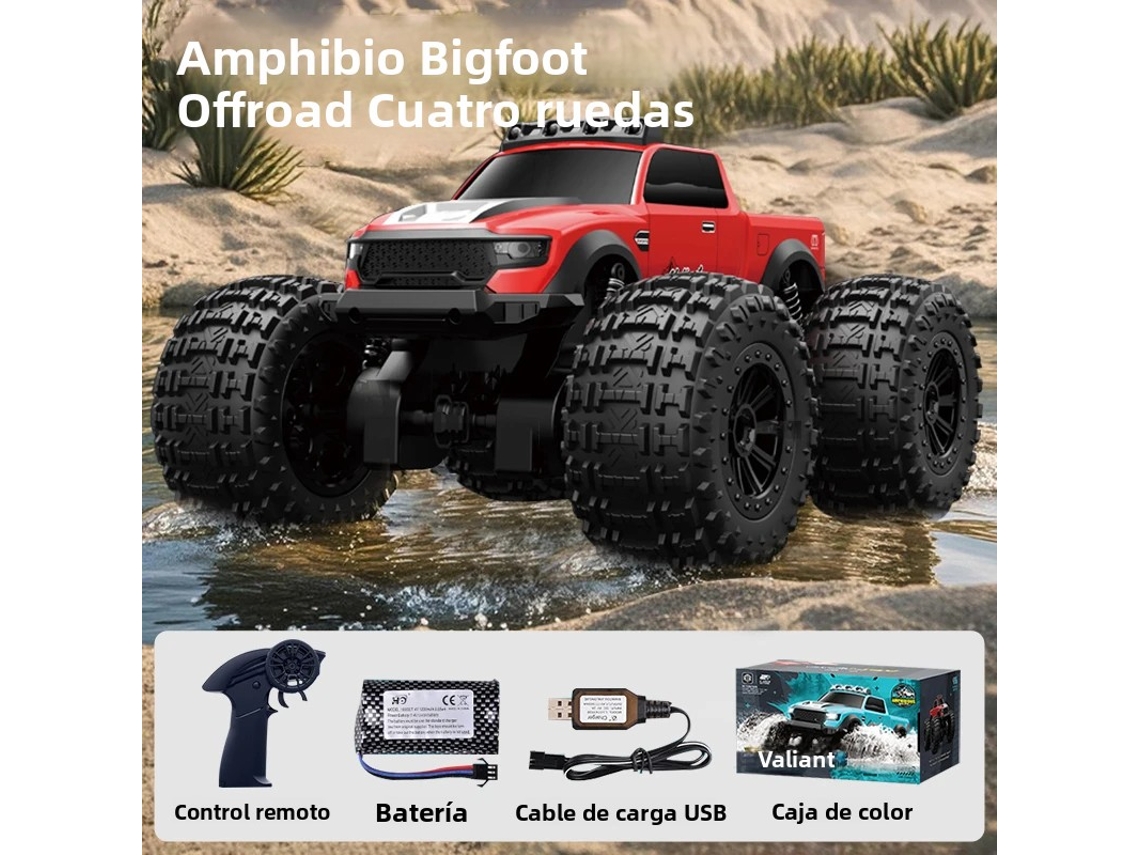 (vermelho) Anfíbio Controle Remoto Quad Off Road Escalada Carro Com Luz Led Coaster, Metal E Plástico