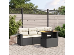 Vidaxl 5 Pcs Conjunto Sofás De Jardim Com Almofadões Vime Pe Preto