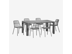 Conjunto De Mesa Retangular Arnadine E 6 Cadeiras De Jardim Maeba Abs Cinza Grafito Sklum (180x100 Cm)