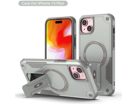 Capa Magsafe Iphone 15 Plus Com Suporte, Carregamento Sem Fio, Proteção Antichoque, Dupla Camada Pctpu E Cantos Reforçados