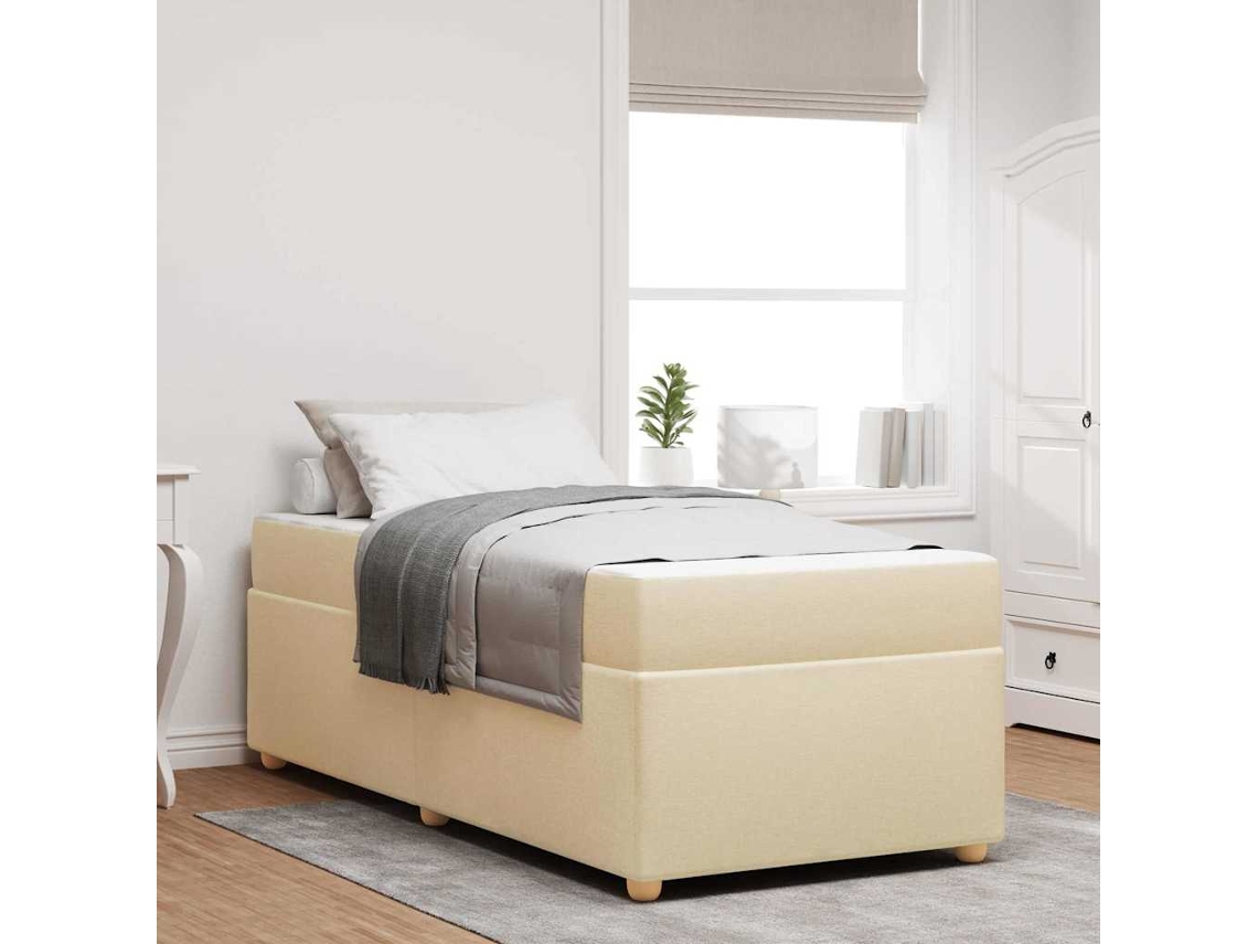 Vidaxl Estrutura Da Cama Com Colchão Creme 100 X 200 Cm Tecido