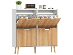 Sapateira Melamina de Madeira Cor Branco e Madeira 95x26x95 cm Homcom