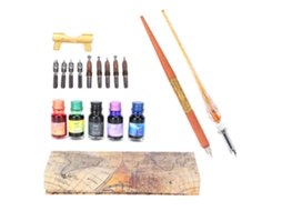 Conjunto de Canetas de Ponta Redonda Plana, 5 X 33 X 4 Cm com Suporte para Tinta, Desenho e Caligrafia. Cores: Marrom e Dourado. Inclui 2 e AQUAFORGE