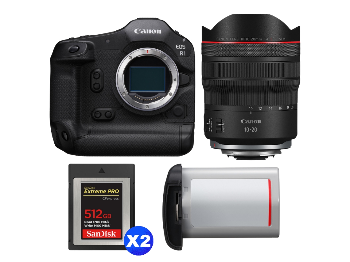 Eos R1 + Rf 10 20mm F/4 L Is Stm + 2 Sandisk 512gb Extreme Pro Cfexpress Type B + Canon Lp e19 + Ebook “20 Dicas para Fotos Que Impressionam” CANON
