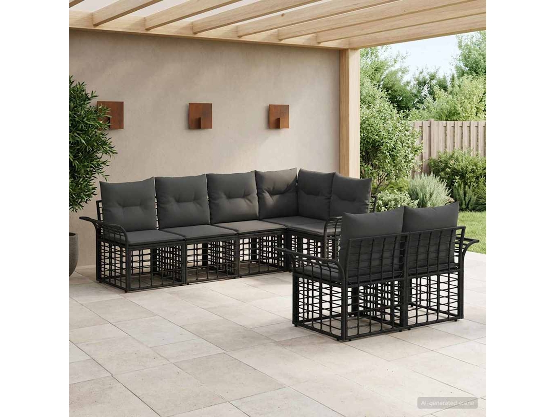 Vidaxl Conjunto De Sofás Para Exterior 7 Pcs Preto E Cinza Escuro