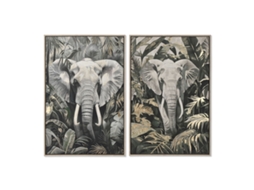 Pintura HOME ESPRIT Verde Cinzento Elefante Colonial Dourado 63 x 4,5 x 93 cm (2 Unidades)