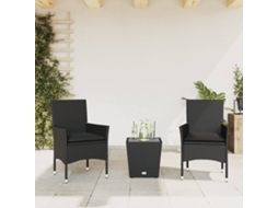 Vidaxl 3 Pcs Conjunto De Bistrô Com Almofadões Vime Pe/vidro Preto