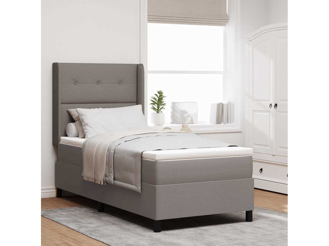 Vidaxl Cama Box Spring Led Cinzento-acastanhado 90 X 200 Cm Tecido
