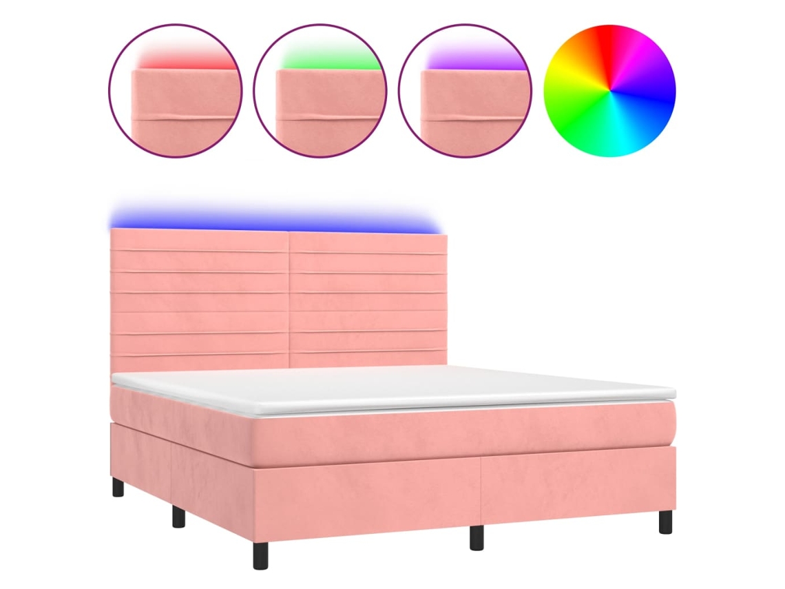 Cama Box Spring C/ Colchão/led 180x200 Cm Veludo Rosa MAISON EXCLUSIVE