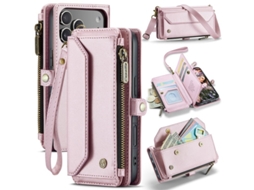 Capa Carteira Caseme Em Couro Sintético Com Zíper Para Iphone 17 Pro - Rosa
