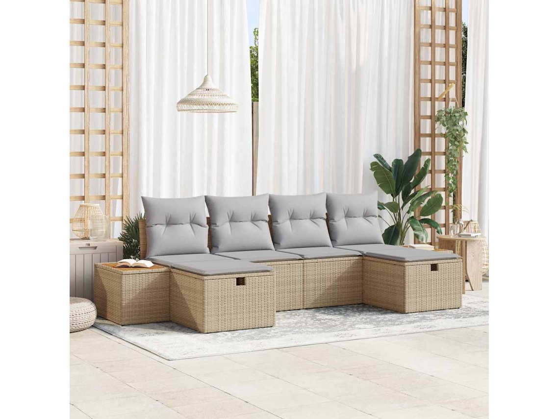 Vidaxl Conjunto De Sofá De Jardim 6 Unid. Bege Vime Pe