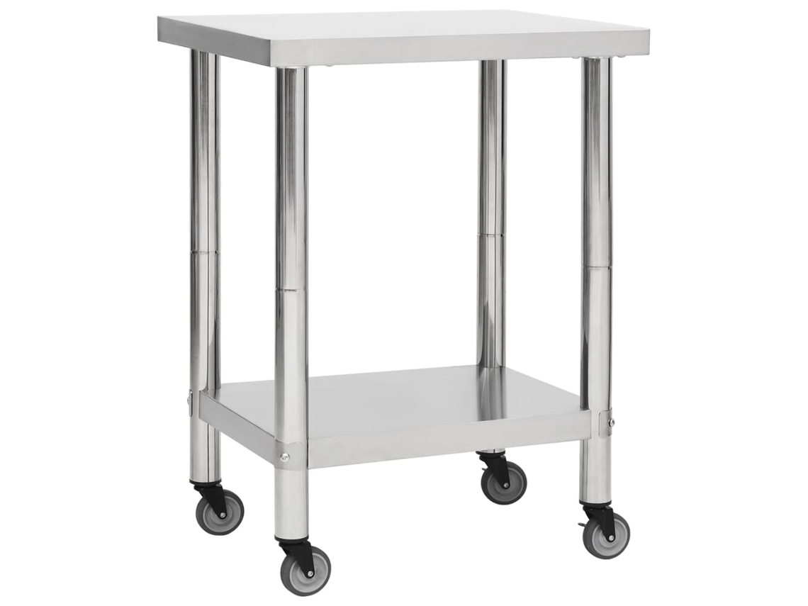 Vidaxl Mesa De Trabalho De Cozinha Com Rodas Aço Inoxidável 80x30x85cm
