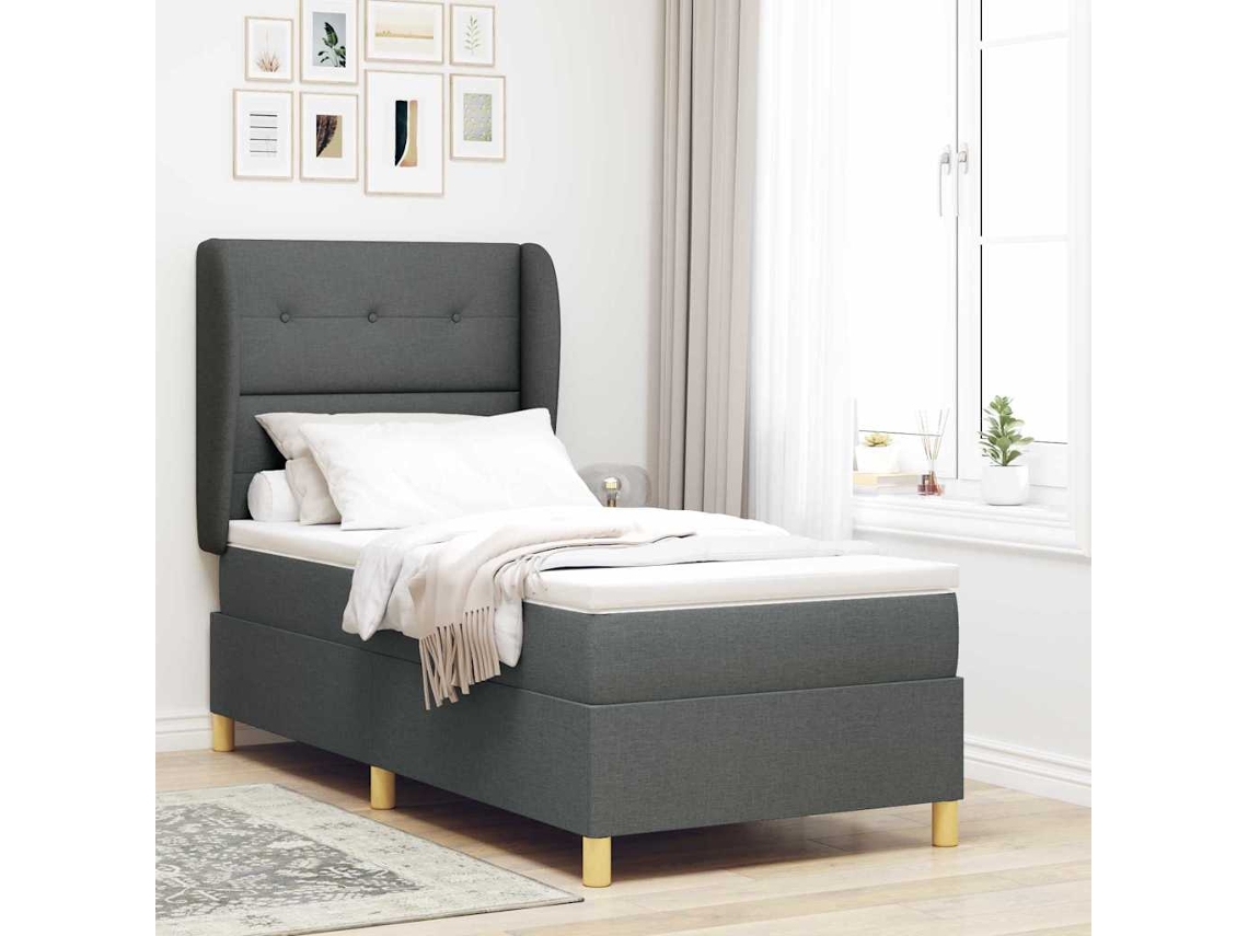 Vidaxl Cama Box Com Cabeceira Manual Cinza Escuro 200 X 80 Cm Tecido