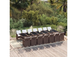 Vidaxl 15 Pcs Conjunto Jantar P/ Jardim C/ Almofadões Vime Pe Castanho