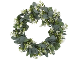 Coroa de Eucalipto Sazonal com 35 Cm de Diâmetro Flores Artificiais Verdes para Decoração, Uso Interno e Externo. AQUAFORGE