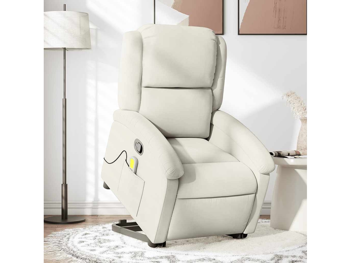 Vidaxl Poltrona Elevatória De Massagens Veludo Cor Creme