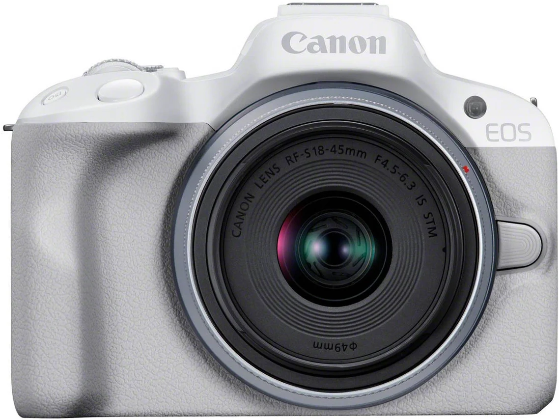 Máquina Fotográfica Mirrorless CANON EOS R50 + Objetiva RF-S 18-45mm f4.5-6.3 IS STM Branco (Encaixe: Canon RF - Abertura: F4.5-6.3)