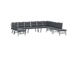 7 Pcs Bancos de Jardim com Almofadões Aço Revestido a Pó Preto MAISON EXCLUSIVE