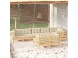Pcs Conjunto Lounge Jardim C/ Almofadões Creme Pinho Maciço Dkd Home Decor